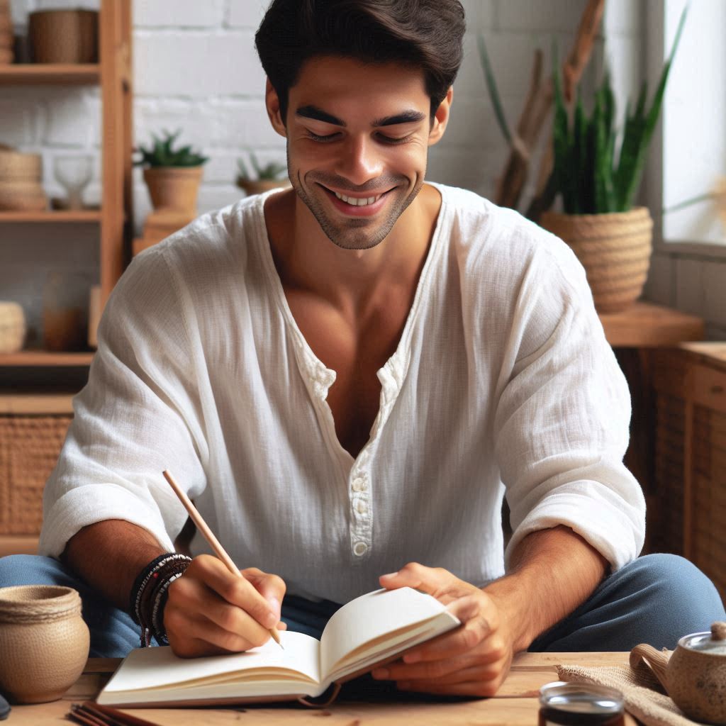 a man mindfully journaling